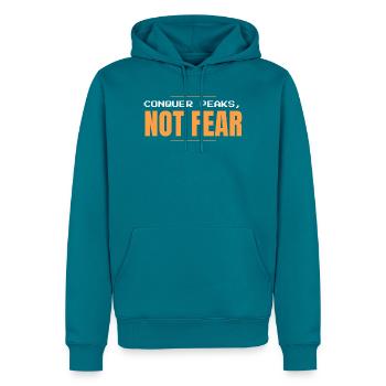 Erobere Gipfel und fürchte nicht Bergmotiv - Männer Premium Bio Hoodie - Petrol - Vorne