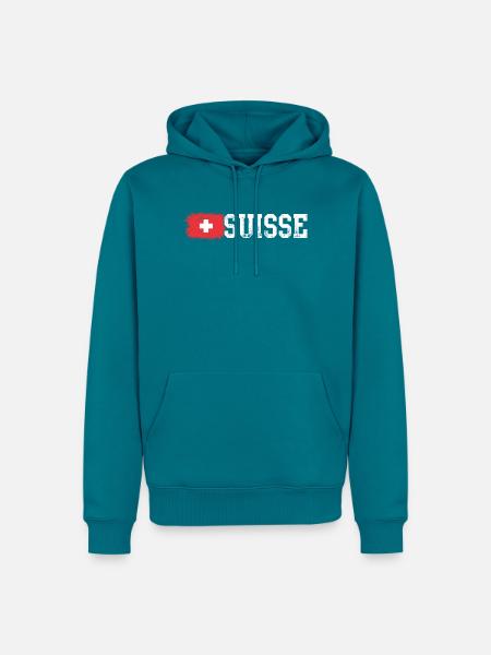 Schweizer Flagge Fettes Suisse-Emblem - Männer Premium Bio Hoodie - Petrol