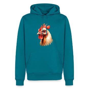 Hahnenkopf Farbexplosion - Männer Premium Bio Hoodie - Petrol - Vorne