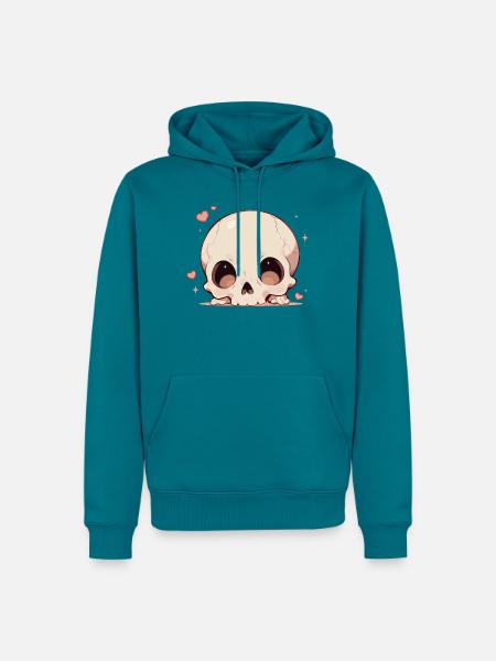 Kuscheliges Schädelherz Cartoon - Männer Premium Bio Hoodie - Petrol