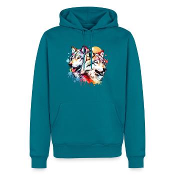 Grauwolf Geschenk - Männer Premium Bio Hoodie - Petrol - Vorne