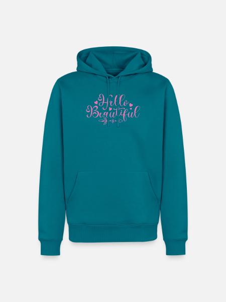 Hallo, schöne Schrift-Herzen - Männer Premium Bio Hoodie - Petrol