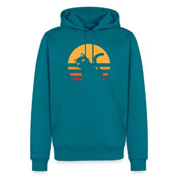 Katze Sonnenuntergang - Männer Premium Bio Hoodie - Petrol - Vorne