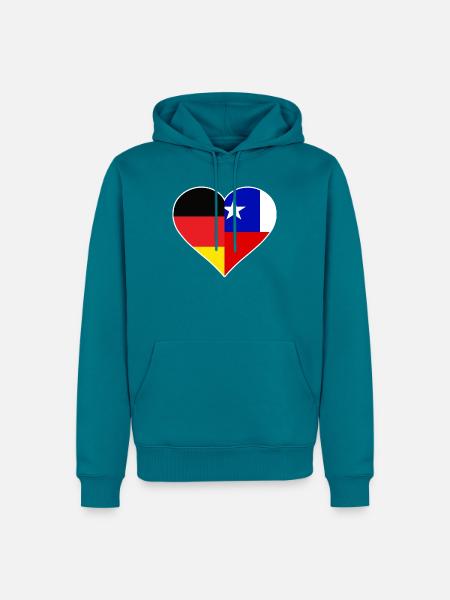 Deutsch-Chilenisches Flaggenherz - Männer Premium Bio Hoodie - Petrol