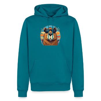 Kapybara mit Brille - Männer Premium Bio Hoodie - Petrol - Vorne