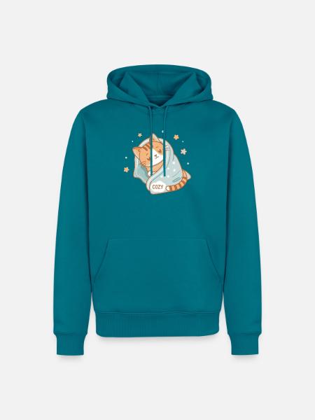 Gemütliche Katze unter Sternendecke Gemütlich - Männer Premium Bio Hoodie - Petrol