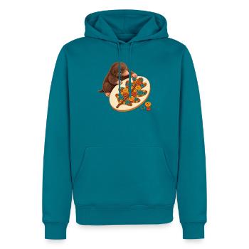 Maulwurf legt ein Knopfmosaik - Männer Premium Bio Hoodie - Petrol - Vorne