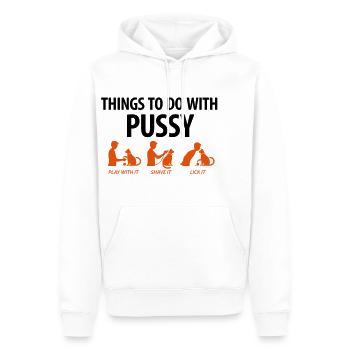 Les choses que vous pouvez faire avec une chatte. - Sweat à capuche Premium bio Homme - blanc - Devant - Nico (187cm)