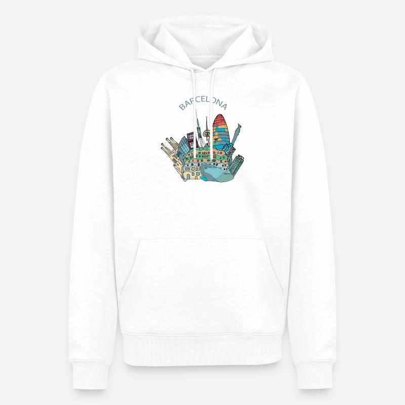 Skyline de Barcelone - Sweat à capuche Premium bio Homme - blanc