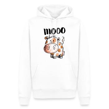 Kleines Kuhbaby - Kuh - Kühe - Kalb - Bulle - Rind - Männer Premium Bio Hoodie - Weiß - Vorne - Nico (187cm)