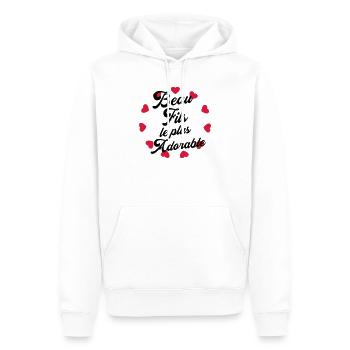 belle-fille / beau-fils / beau fils / belle fille - Sweat à capuche Premium bio Homme - blanc - Devant - Nico (187cm)