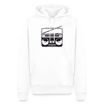Magnétophone à cassette au pochoir des années 80 - Sweat à capuche Premium bio Homme - blanc - Devant - Nico (187cm)