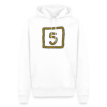 5. ANNIVERSAIRE. 5 ANS. 5e ANNIVERSAIRE - Sweat à capuche Premium bio Homme - blanc - Devant - Nico (187cm)