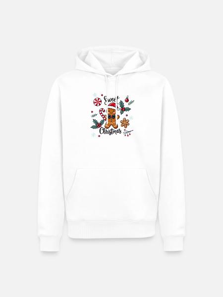 Fröhlicher Lebkuchenmann mit Zuckerstange - Männer Premium Bio Hoodie - Weiß
