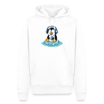 Musikliebender Pinguin mit Kopfhörern - Männer Premium Bio Hoodie - Weiß - Vorne - Nico (187cm)