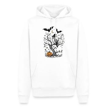 Hexeneule im Baum mit Kürbis - Halloween - Männer Premium Bio Hoodie - Weiß - Vorne - Nico (187cm)