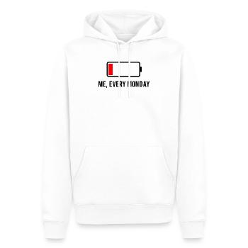 Batterie faible – Moi, tous les mois - Sweat à capuche Premium bio Homme - blanc - Devant - Nico (187cm)