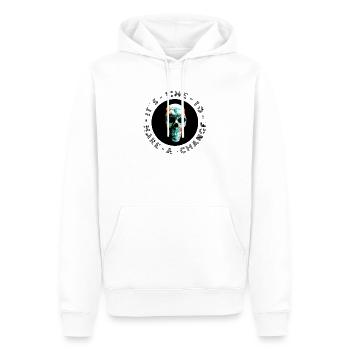 Néon demi-teintes tête de mort, Halloween, Rock, Motard - Sweat à capuche Premium bio Homme - blanc - Devant - Nico (187cm)