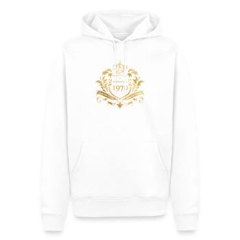 55e anniversaire Semper Verum - Créé en 11/1970 - Sweat à capuche Premium bio Homme - blanc - Devant - Nico (187cm)
