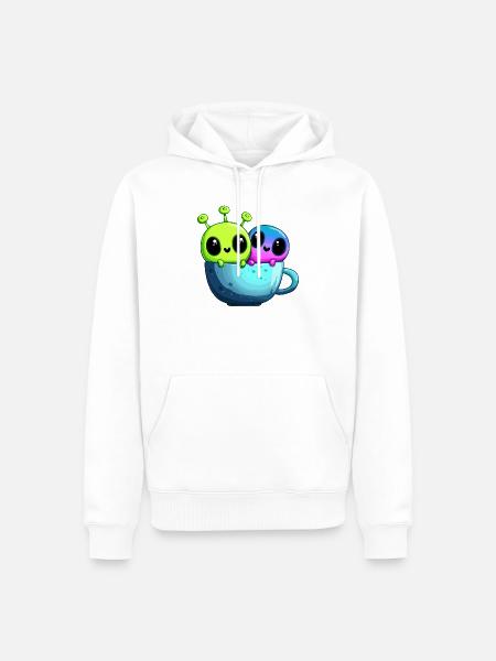 Kleines Alien-Paar in der Teetasse - Männer Premium Bio Hoodie - Weiß