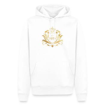 50e anniversaire Semper Verum - Créé en 07/1976 - Sweat à capuche Premium bio Homme - blanc - Devant - Nico (187cm)