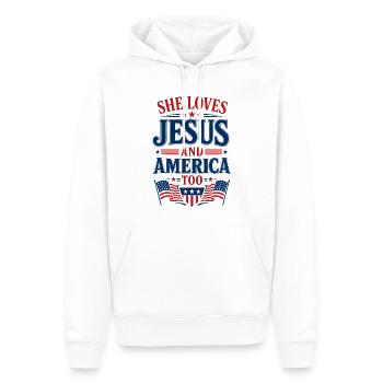 Sie liebt Jesus und Amerika - Männer Premium Bio Hoodie - Weiß - Vorne - Nico (187cm)