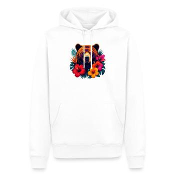 Tête d’ours tropicale avec des fleurs d’hibiscus - Sweat à capuche Premium bio Homme - blanc - Devant - Nico (187cm)