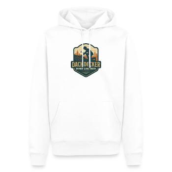 Dachdecker Logo - Ganz Oben - Männer Premium Bio Hoodie - Weiß - Vorne - Nico (187cm)
