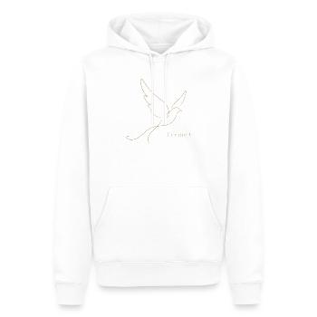 Goldene Freiheit – Filigrane Buchstaben & Taube - Männer Premium Bio Hoodie - Weiß - Vorne - Nico (187cm)