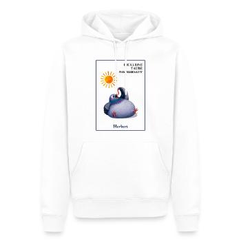 DIE KLEINE TAUBE NIMMERSATT - Herbert - mit Wurm - Männer Premium Bio Hoodie - Weiß - Vorne - Nico (187cm)