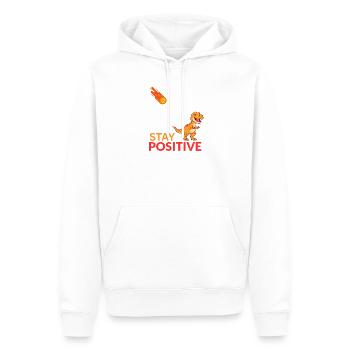 Dino-Meteor Bleib positiv - Männer Premium Bio Hoodie - Weiß - Vorne - Nico (187cm)