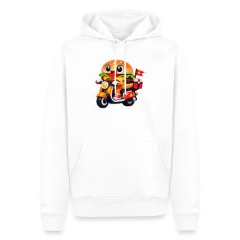 Kawaii Burger auf dem Motorrad - Männer Premium Bio Hoodie - Weiß - Vorne - Nico (187cm)