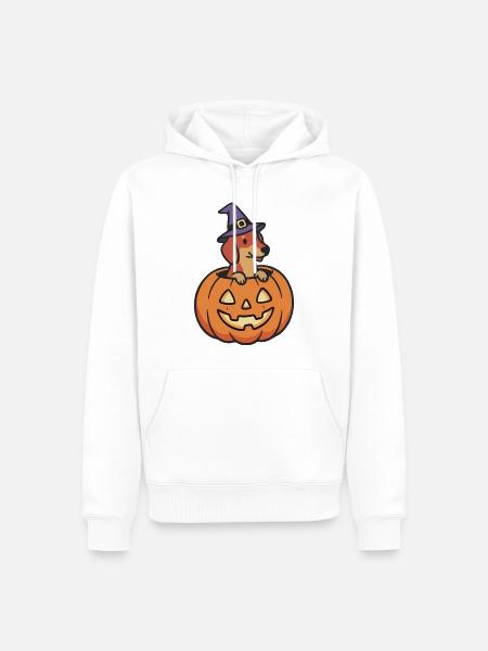 Dackel Kürbishexe - Männer Premium Bio Hoodie - Weiß