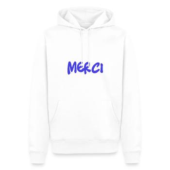 MERCI. MAÎTRESSE. MAÎTRE. MERCI MAÎTRESSE - Sweat à capuche Premium bio Homme - blanc - Devant - Nico (187cm)