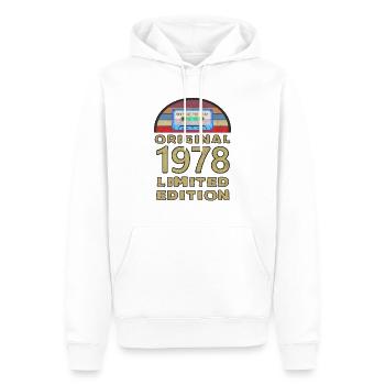 Né en 1978 Retro cassette anniversaire - Sweat à capuche Premium bio Homme - blanc - Devant - Nico (187cm)