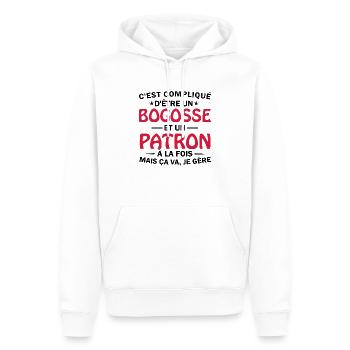 bogosse et patron à la fois / humour patron - Sweat à capuche Premium bio Homme - blanc - Devant - Nico (187cm)