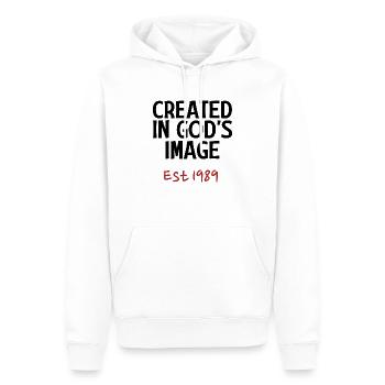 Créé à l’image de Dieu est 1989 - Sweat à capuche Premium bio Homme - blanc - Devant - Nico (187cm)