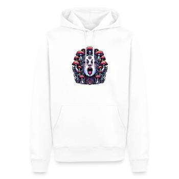 Trippy Frauengesicht mit Magic Mushrooms - Männer Premium Bio Hoodie - Weiß - Vorne - Nico (187cm)