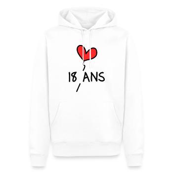 18 ANS. 18e ANNIVERSAIRE. ANNIVERSAIRE 18 ANS. 18 - Sweat à capuche Premium bio Homme - blanc - Devant - Nico (187cm)