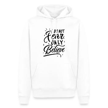 "Do not fear, only believe" Mk 5, 36. Message - Sweat à capuche Premium bio Homme - blanc - Devant - Nico (187cm)