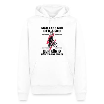 fahrrad e-bike elektrorad akku-biker "ebike-könig" - Männer Premium Bio Hoodie - Weiß - Vorne - Nico (187cm)