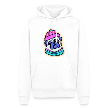 80er Hip Hop Mops Hund Geschenk Winter - Männer Premium Bio Hoodie - Weiß - Vorne - Nico (187cm)