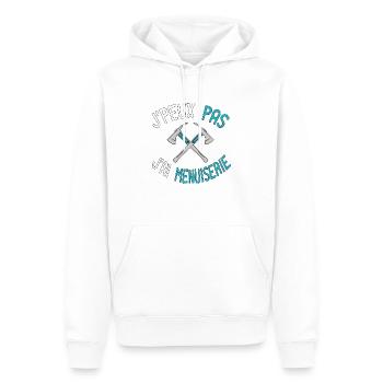 J'peux Pas J'ai Menuiserie, Funny Saying Quote job - Sweat à capuche Premium bio Homme - blanc - Devant - Nico (187cm)