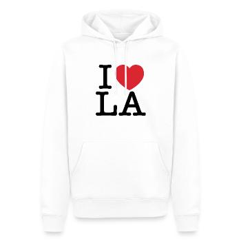Ich liebe LA | Ich liebe Los Angeles | I Heart LA - Männer Premium Bio Hoodie - Weiß - Vorne - Nico (187cm)