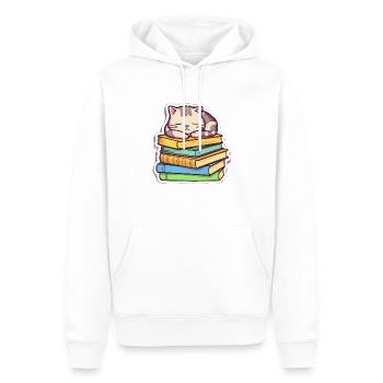 Schlafende Bücherkatze - Männer Premium Bio Hoodie - Weiß - Vorne - Nico (187cm)