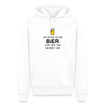 Am Morgen ein Bier und der Tag gehört dir - Männer Premium Bio Hoodie - Weiß - Vorne - Nico (187cm)