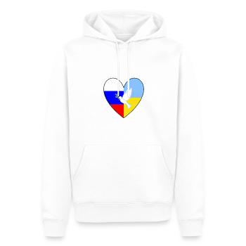 Ukraine Russie Drapeau Cœur Colombe de la Paix - Sweat à capuche Premium bio Homme - blanc - Devant - Nico (187cm)