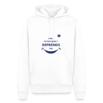 Hé! Tu fais quoi ? Reprends toi. Smile - Sweat à capuche Premium bio Homme - blanc - Devant - Nico (187cm)