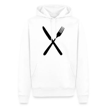 Fourchette et couteau - Sweat à capuche Premium bio Homme - blanc - Devant - Nico (187cm)