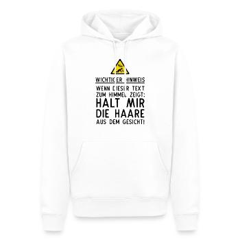 Wichtiger Hinweis - Männer Premium Bio Hoodie - Weiß - Vorne - Nico (187cm)